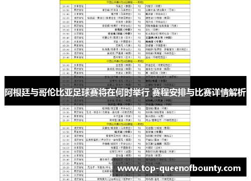 阿根廷与哥伦比亚足球赛将在何时举行 赛程安排与比赛详情解析